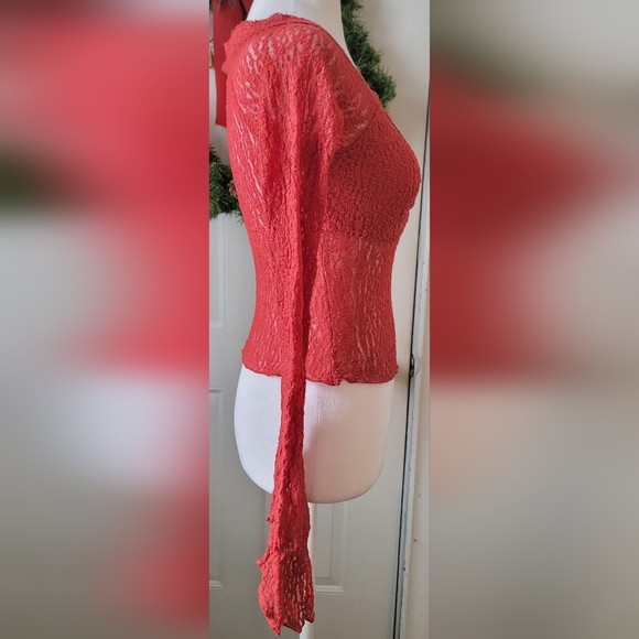 Silence + Noise Urban Outfitters Y2K Sheer Cropp Long Sleeve Top Womens S Red La - Picture 4 of 11